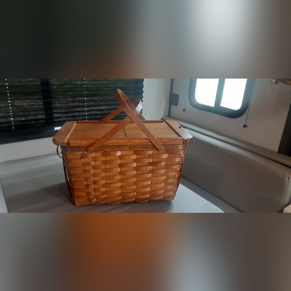 Vintage/Antique Picnic Basket-stunning basket that is timeless-slide top-stamped